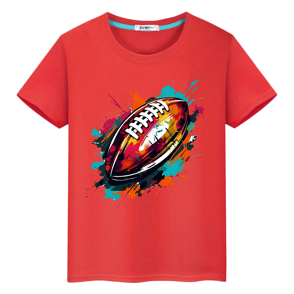 Rugby Print T-shirt 100%Cotton Cute Short Kawaii Tops  pride tshirt boy Summer anime Tees y2k one piece  gift kids clothes girls images - 6