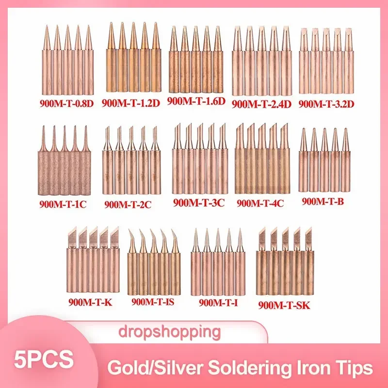 Copper Soldering Iron Tips set soldering iron solder iron kit soldering iron tips Lead-free Welding Solder Tip 933.907.951 For Welding Equipment Soldering Supplies 5Pcs 900M-T