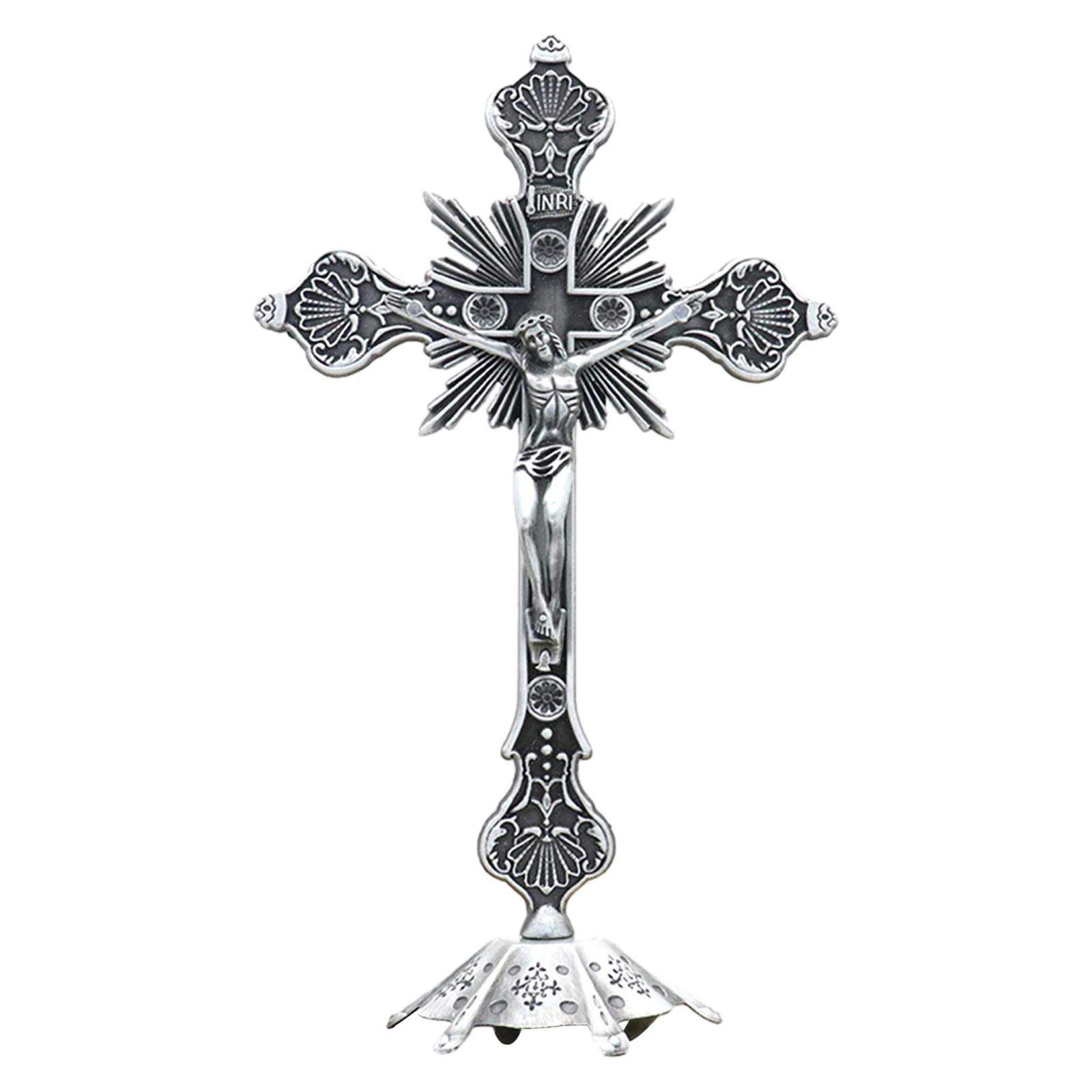Jesus Crucifix Sculpture Jesus Crucifix Sculpture Jesus Cross Statue Catholic Figurine Standing Crucifix for Home Altar Living Room Table Bedroom