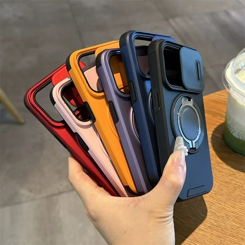 Luxurious Magsafe Wireless Charging Case with Magnetic Ring Bracket and Camera Protection