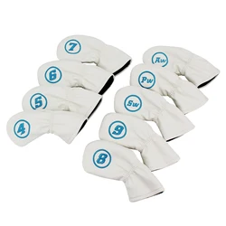Premium Waterproof PU Golf Iron Headcovers Set - 9 Piece Multicolor Protective Covers (White)