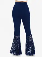 ROSEGAL Plus Size Womens Pull On Flare Pants Gothic High Waist Overlength Lace Panel With Lace-up Pleated Trousers Skinny Pants - Image 3