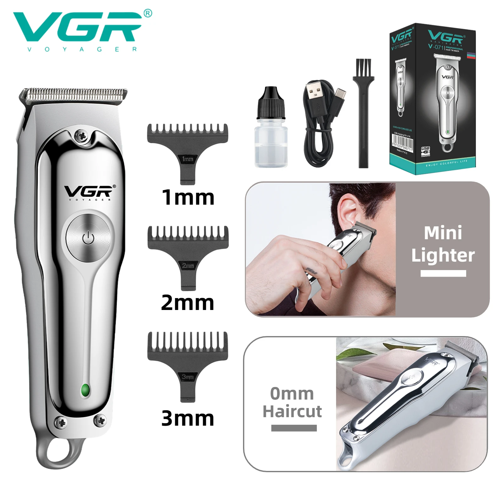 VGR Hair Trimmer Professional Hair Clipper Rechargeable Hair Cutting Machine T-Blade Cordless Portable Trimmer for Men V-071