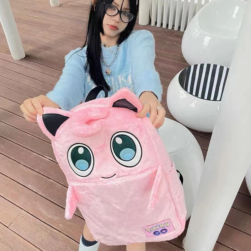 Pokemon Jigglypuff  Backpack Black Pikachu Plush Schoolbag Eevee Snorlax Gengar Backpack  Waterproof Schoolbag Student Xmas Gift