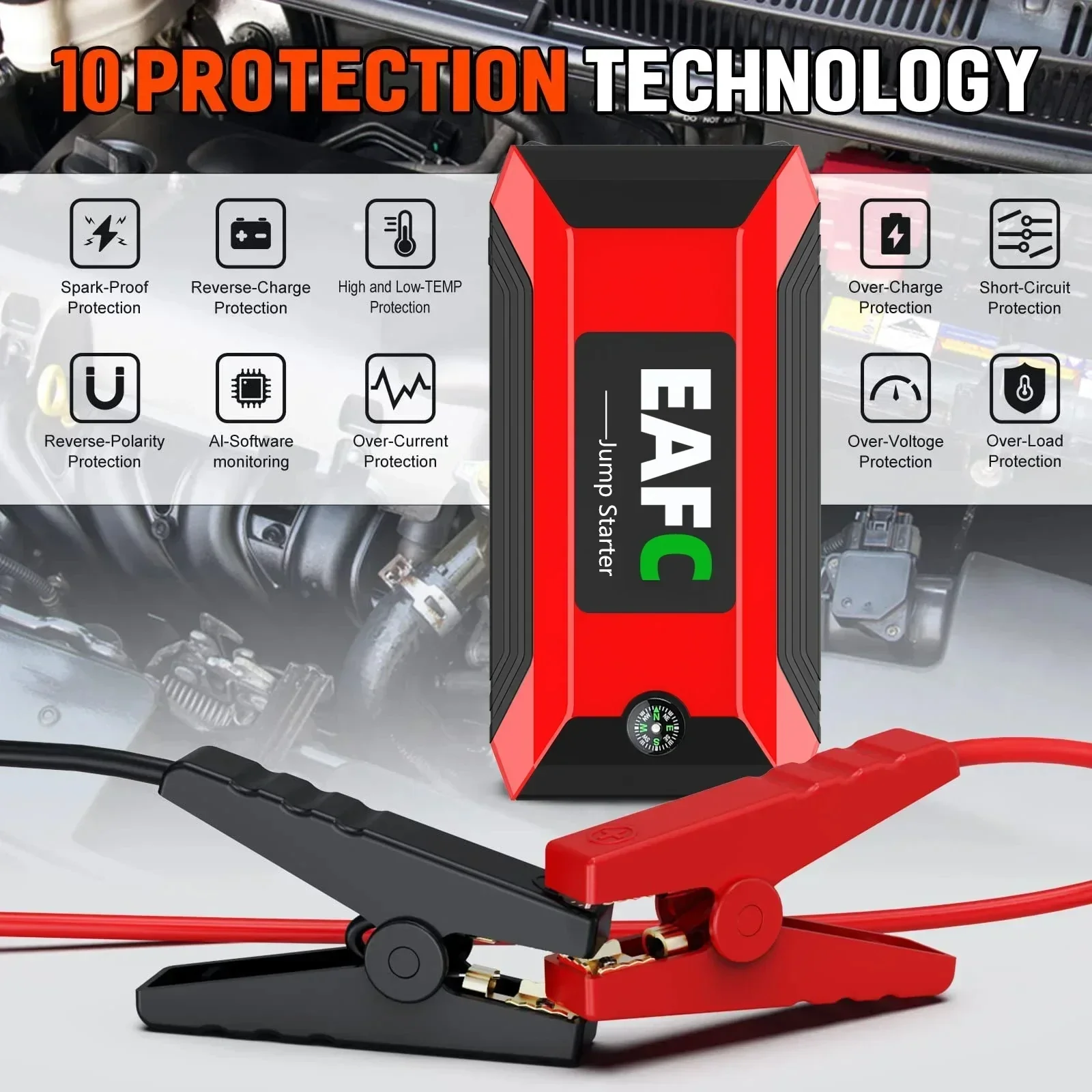 Car Jump Starter EAFC 600A/1200A PowerBank Emergency Booster Auto Charger 12V Battery JumpStarter LED Light Car Starting Device car jump starter jump starter
