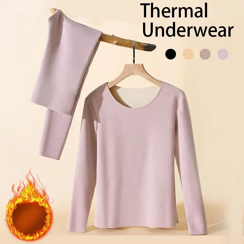 Thermal Underwear Sets Women Thermal Underwear Winter Long Sleeve Bottoming Top Seamless Thick Double Layer Warm Lingerie Woman 2 Pcs Set Sleepwear/602
