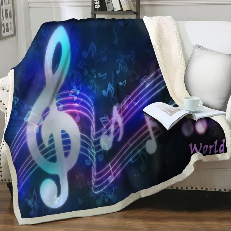 

3D Artistic Big Musical Note Print Plush Throw Blankets for Bed Sofa Travel Picnic Quilt Nap Cover Kids Gift Soft Warm Bedspread