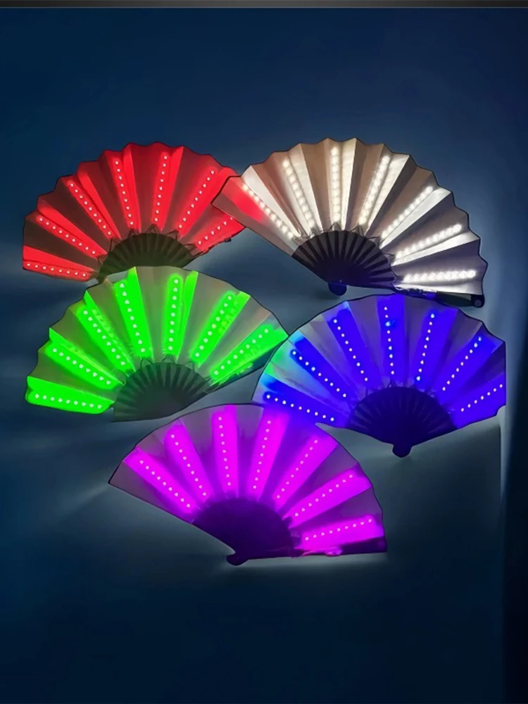 Glow Folding Led Fan Dancing Light Wedding Halloween Christmas Festival Accessories Built-in Battery In The Dark Party Supplies