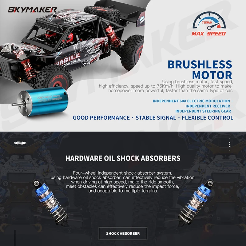 WLtoys 124016 124017 1:12 RC Car 2.4G V8 Remote Control Brushless 75Km/H High Speed 4WD Off-Road Drift Racing RC Toy Car for Boy 4