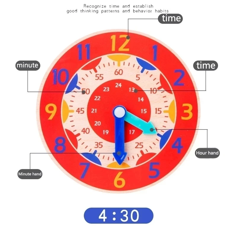 Baby Montessori Toys Wooden Clock Hour Minute Second Cognition Time Learning Teaching Aids Educational Toys For Children 4