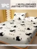 1 Cartoon Cute animal Cat printed matte Fitted Sheet, bedroom printed bed cover, bedding (excluding pillowcases) 2