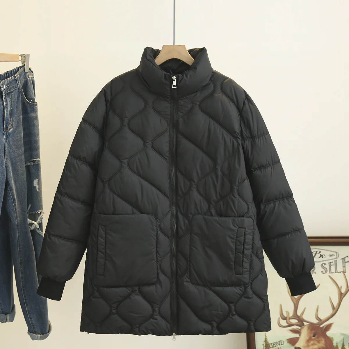 XXXXXL Fashion Plus Size Women's Parkas Winter Korean Warm And Simple stand-up Collar mid-length Padded Jacket 8286