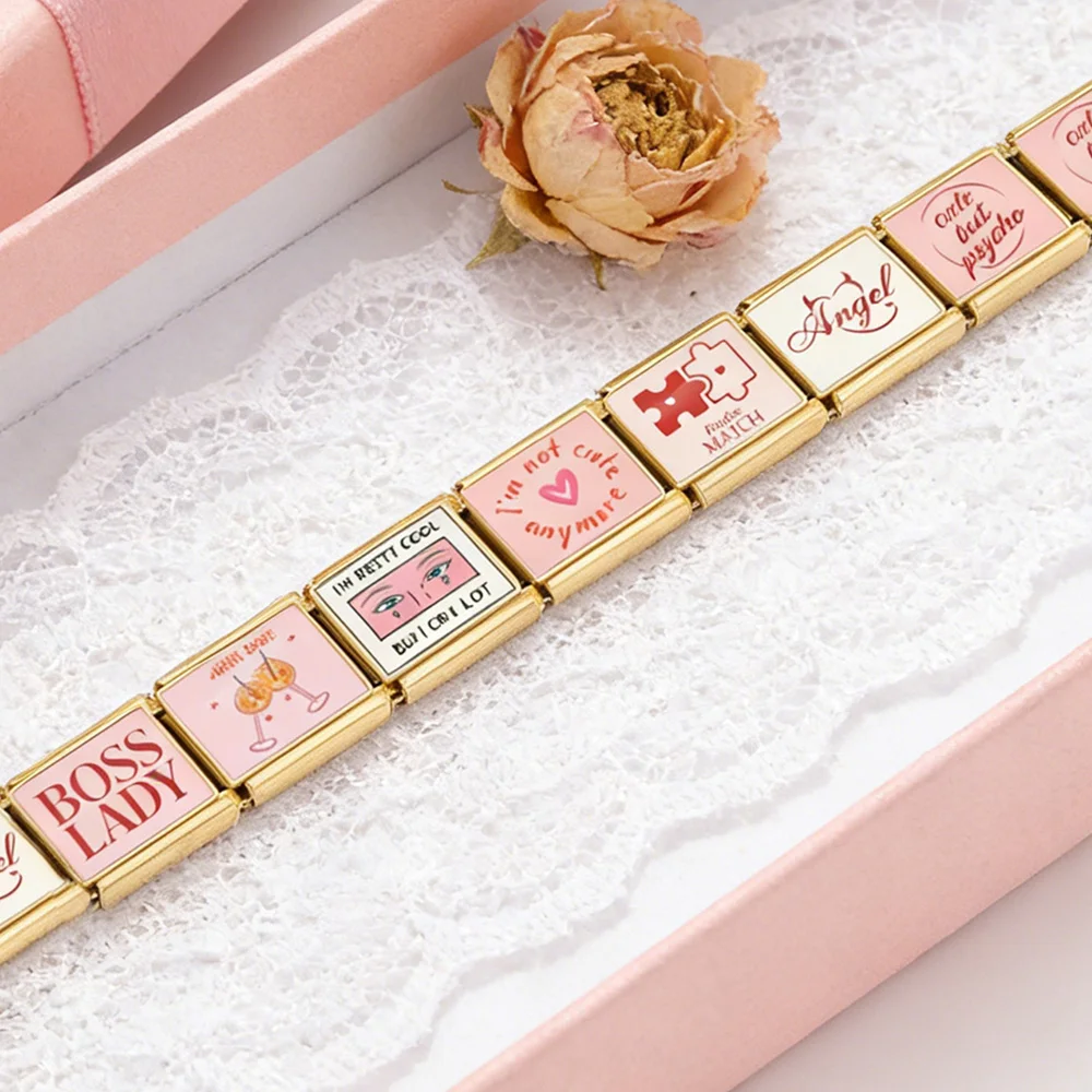 URING 2026 Neue Mode Perfekt Passende Kaffee-Herz-Engel Italienische Gliederkette Passend für 9mm Edelstahl-Armband DIY Charm Schmuckherstellung – Detail 4