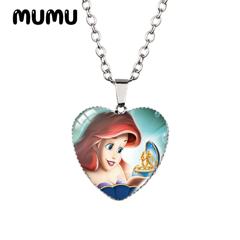 Little Mermaid Heart Necklace - Handmade Glass Pendant Jewelry for Kids