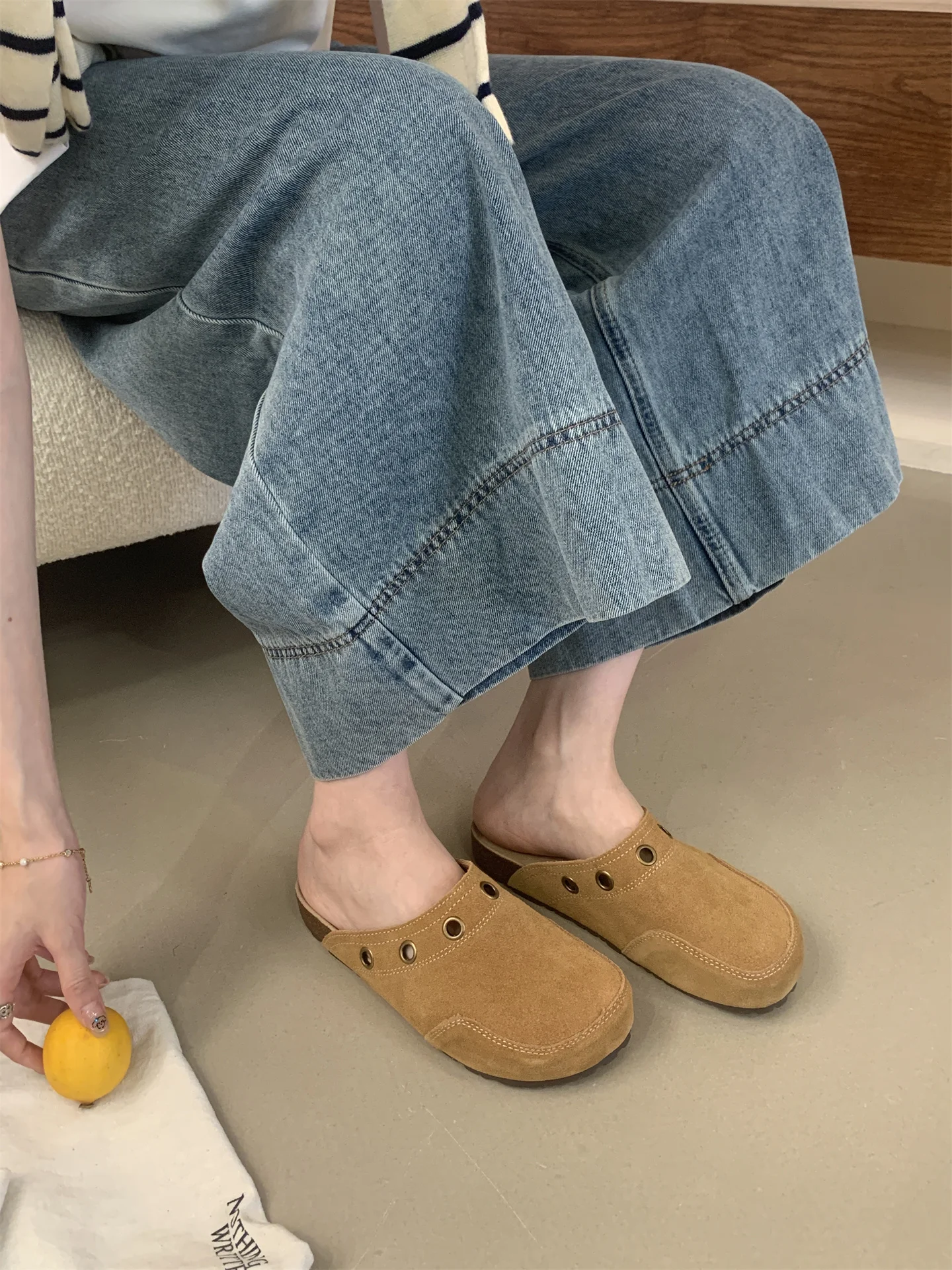 Suede Adjustable Strap Cork Footbed Mules For Women Arch Support_voghion.com