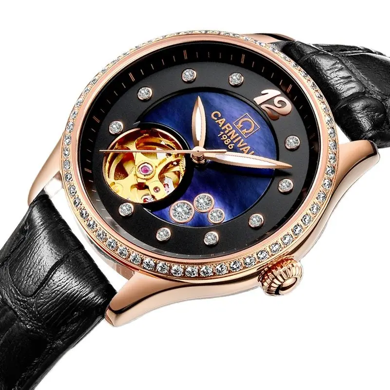 

Швейцарский Карнавал, роскошный бренд, Япония, MIYOTA, автоматические механические Женские часы, сапфировый водонепроницаемый каркас, бриллиант