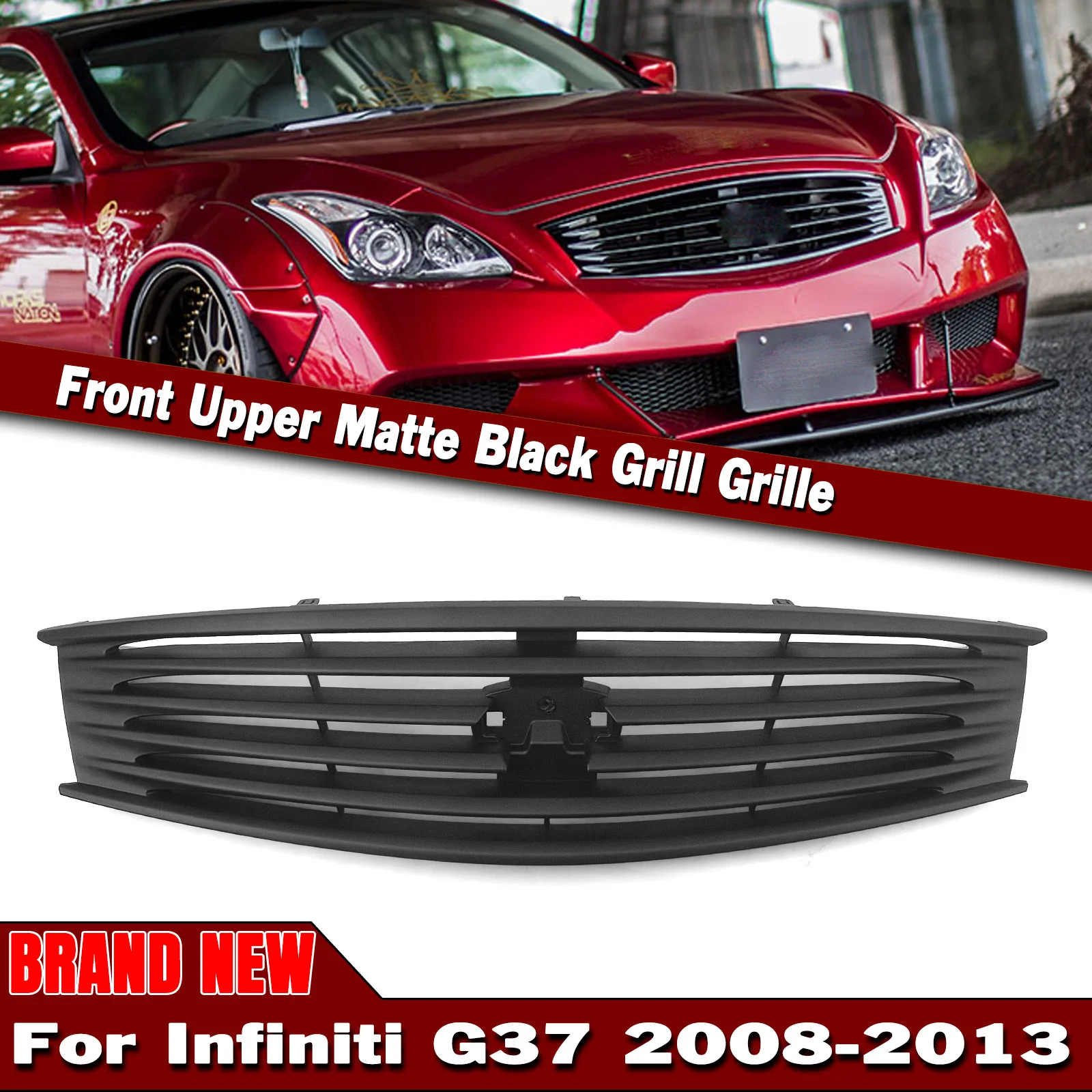 

For Infiniti G37 2008-2013 Q60 2014-2015 2 Door Coupe Matte Black Front Grille Grill Car Upper Bumper Hood Mesh Grid Body Kit