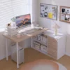 Home Office Computer Desk Corner Desk with 3 Drawers and 2 Shelves, 55-inch L-Shaped Study Writing Desk 3