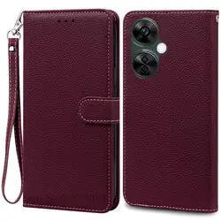Premium Magnetic Wallet Phone Case - Sleek and Protective Cover for Nord CE3 5G (Wine Red-Strap)