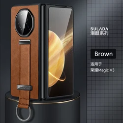 Luxurious PU Leather Finger Grip Strap Case for Business Professionals - Enhanced Protection (Brown)