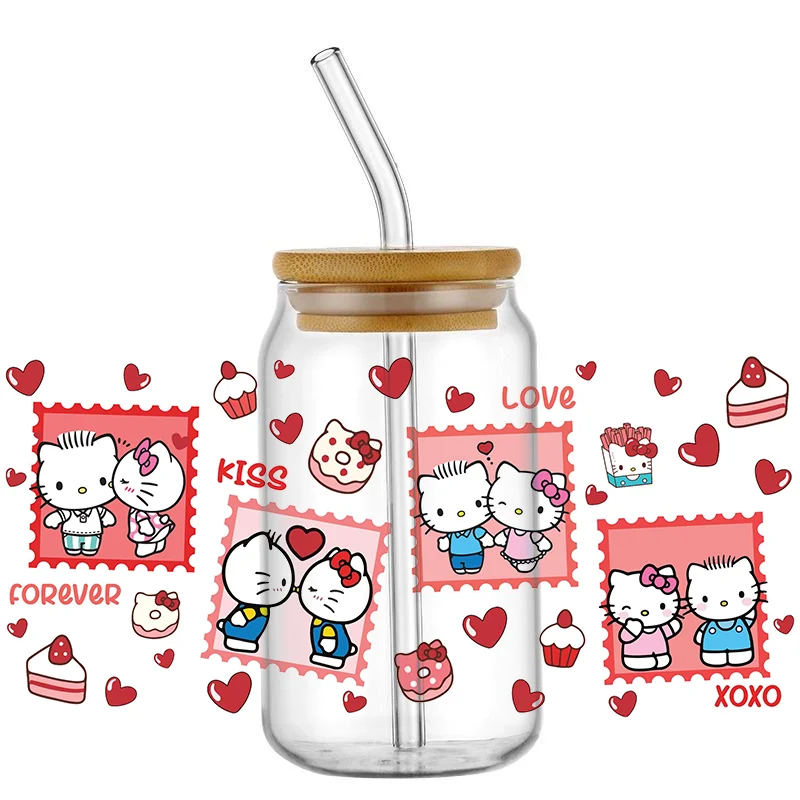 UV DTF Cup Wraps 3D Lovely Cartoon Kitty Cat Waterproof Sticker for 16oz Libbey Glasses Cup Can DIY Transfer Sticker