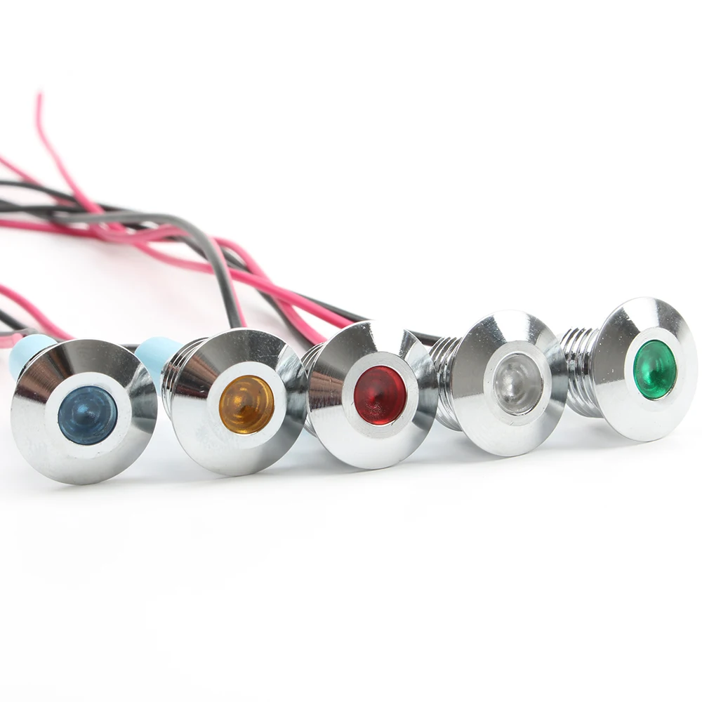10mm LED Metal Indicator Light Waterproof Signal Lamp With 2 Wires Panel Mount 6V 12V 24V 110V 220V Red Yellow Blue Green White