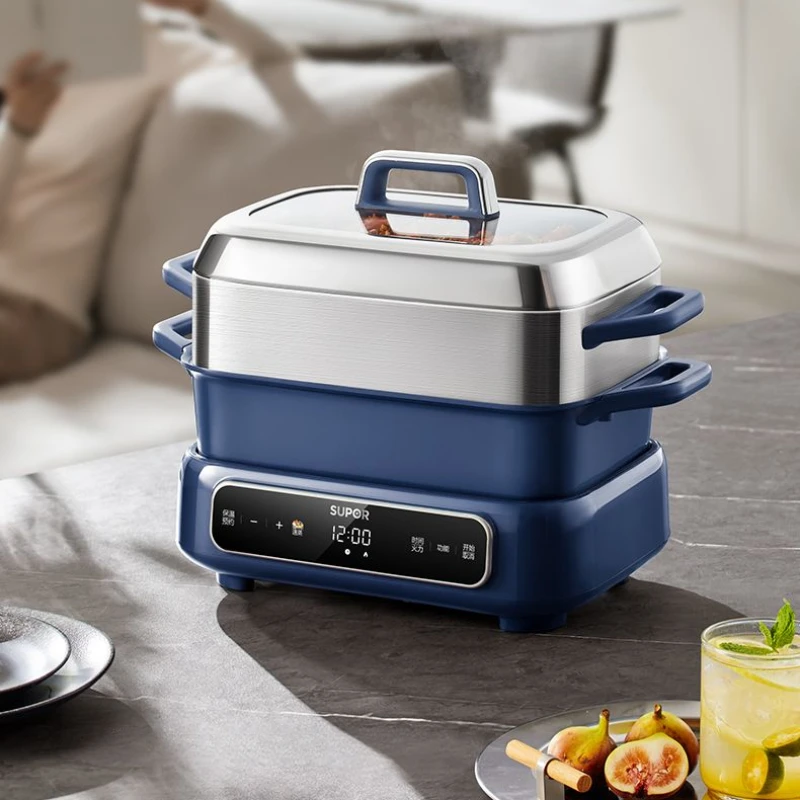 Multifunctional cooking pot electric barbecue boiler shabu shabu grill all-in-one household steaming, boiling