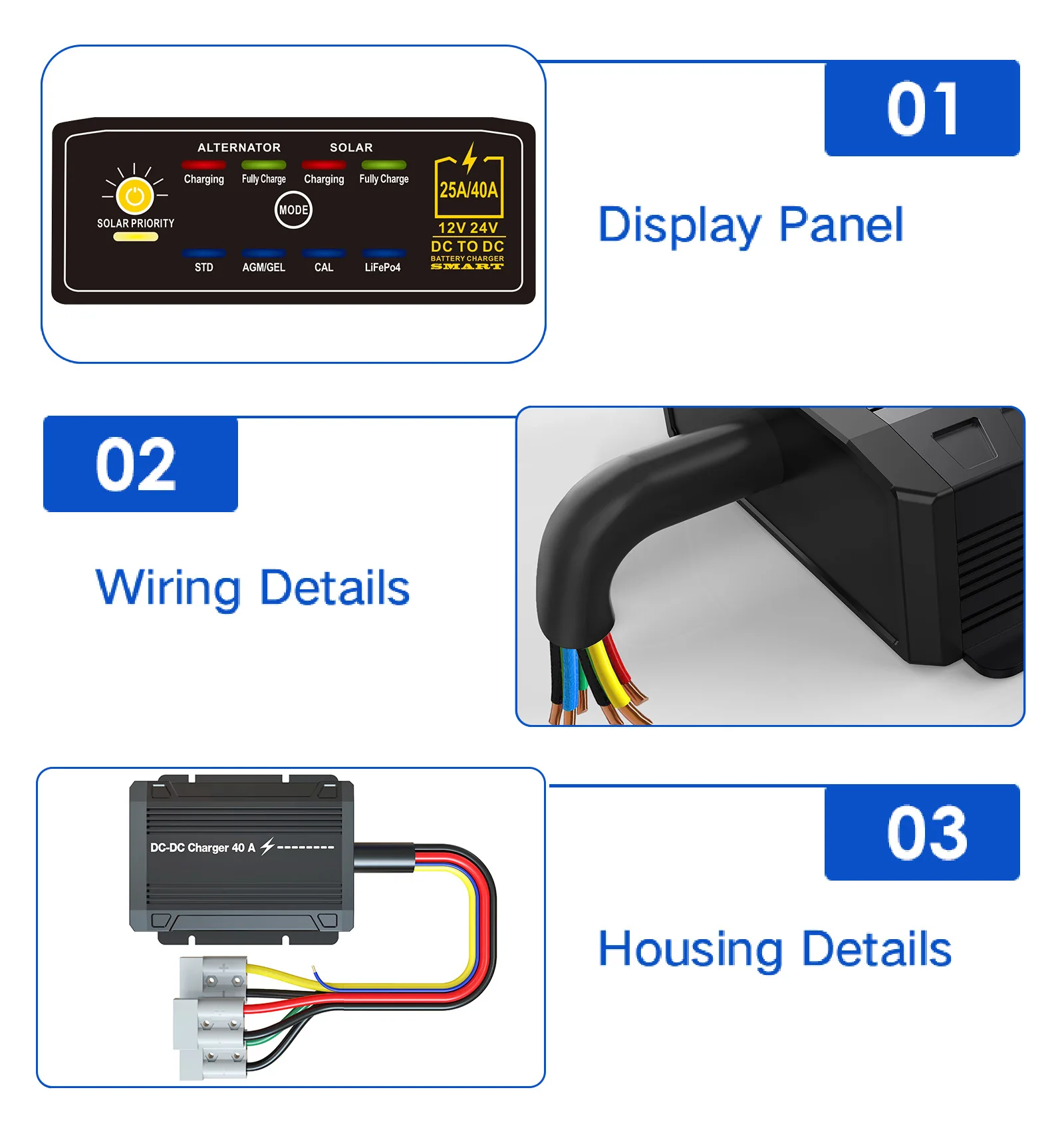 DC to DC Charger 12V 24V Vehicle 25A 40A 50A Caravan Campervan Trailer Camper Van RV Battery Solar Charger