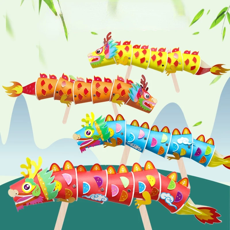 Dragon Dance Making Material Package Chinese Style Childrens Handmade Diy Paper Cup Dragon Creative Paste Educational Toys