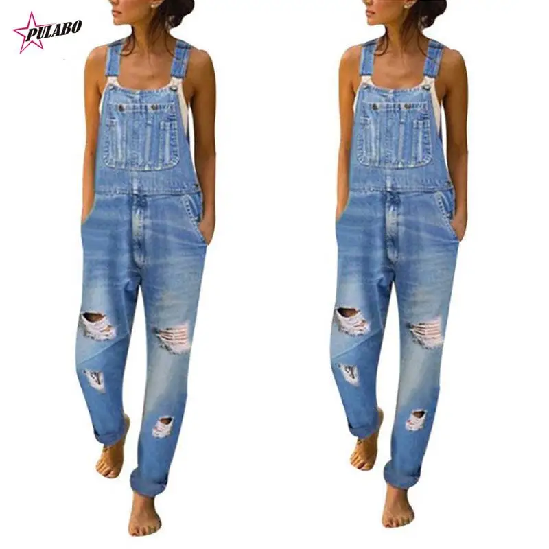 

Women's Broken Hole Jeans Jumpsuit Long Pants Fashion Sexy Female Pants Overalls Jumpsuit High Street High Waist Elastic Force P
