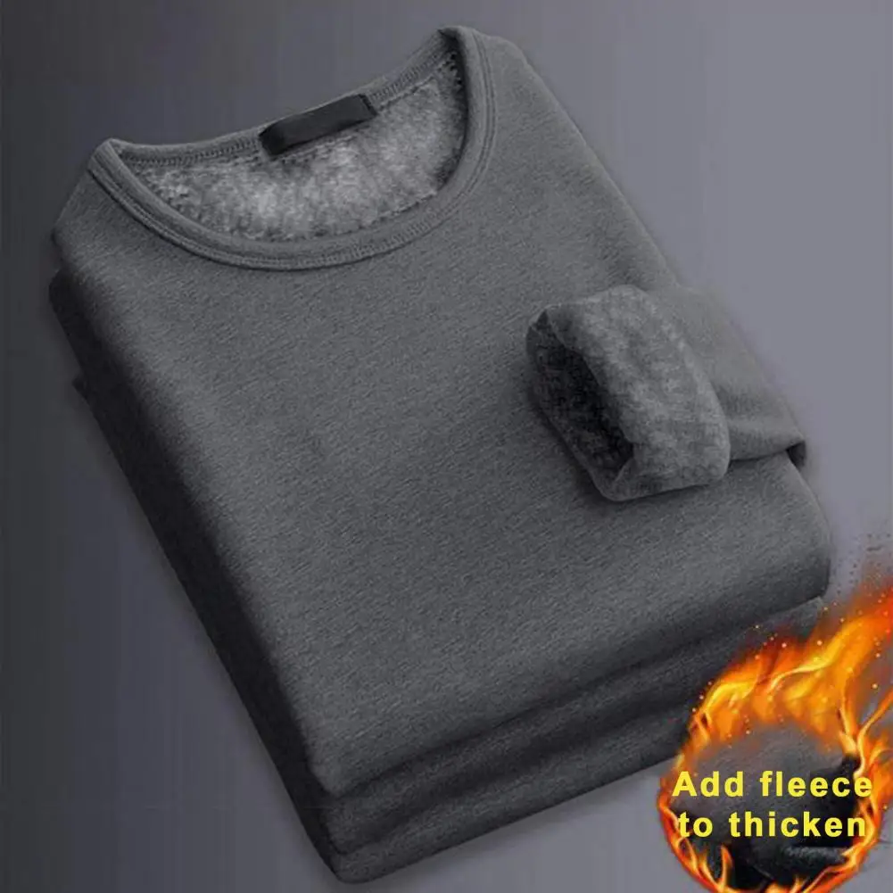 

Men Base Layer Top Men's Plush Warm O Neck Long Sleeve Shirt Thickened Winter Pullover Soft Elastic Daily Top Underwear for Fall
