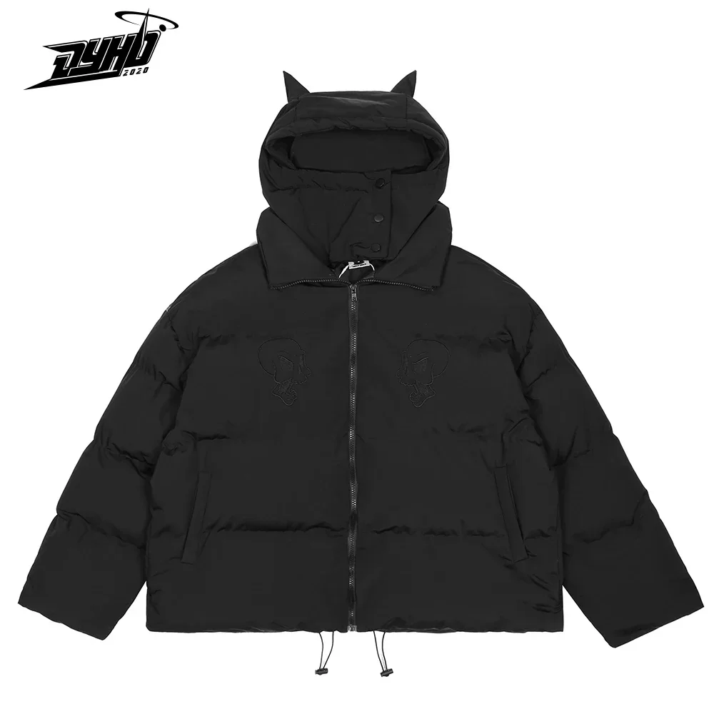 Mens Hip Hop Devil Parka Winter Embroidey Skull Jacket Punk Street Hooded Padded Jacket Y2k Harajuku Warm Thick Coat parka coat parkas coat