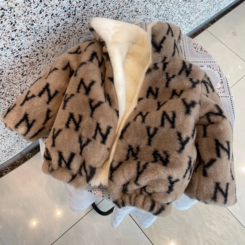 

Girls Warm Parkas Winter Stand Collar Two Sided Velvet Thick Warm Faux Fur Coat Kids All-match Outwear Cardigan Jacket