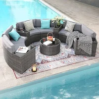 Outdoor Patio Furniture 11-Piece Half-Moon Sectional Round Set Curved Sofa with Coffee Table Suitable for outdoor courtyard use 1
