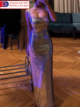 Dress 2025 Sequined Floor Length Dress Sexy Backless Elegant Women's Evening Dress Silver Party Cutout Dress 1