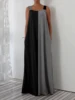 Women's Colorblock Straight Loose Dress Fashion Square Neck Pocket Strap Long Dress Holiday Sleeveless Ankle-Length Slip Dress 4