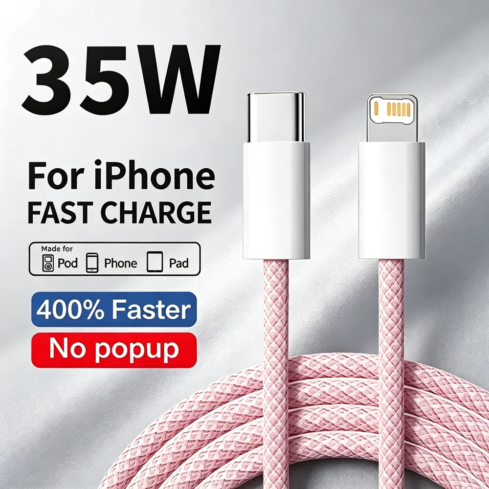 PD 35W Fast Charging Weaving Cable For iPhone 11 12 13 mini 14 Pro Max X XR XS Max 7 8 Plus Quick Charge USB-C Data Cable 1m 2m