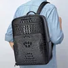 Business Men Backpack Crocodile Pattern Men's Bag Genuine Leather Schoolbag Large Luxury Brand 15.6 inch Laptop Travel Backpack 6