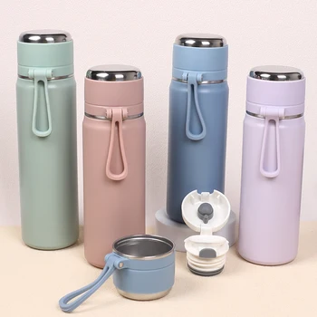 Stainless Steel Thermos Bottle 500ml/16.9oz And 600ml/20oz Vacuum Insulated Water Bottle With Handle Travel Insulated Cup