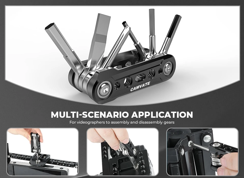 Folding 6-in-1 Functional Tools Universal DSLR Camera Rig Pocket Tool Set with S