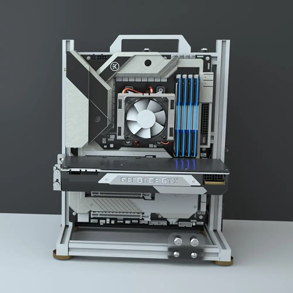Open Air Alumínio Bare Frame para pc Test Bench Caixa do Computador Atx Itx Matx Chassis Motherboard 120 240 360 Refrigeração Líquida Prata - Imagem 4