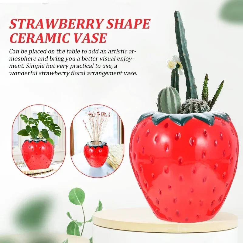 Strawberry Creative Vase Flower Ceramic Pot Planter Floral Holder Decorative Fruitcenterpiece Table Succulentart Decor Pottery 5