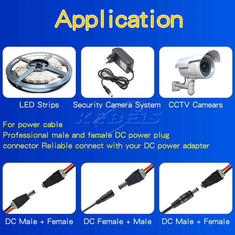 2/5/10PCS DC 12V Male Female BNC Connectors 5.5*2.1mm/2.5mm Welding-Free Power DC Plug Adapter Jack Sockets for LED CCTV Camera