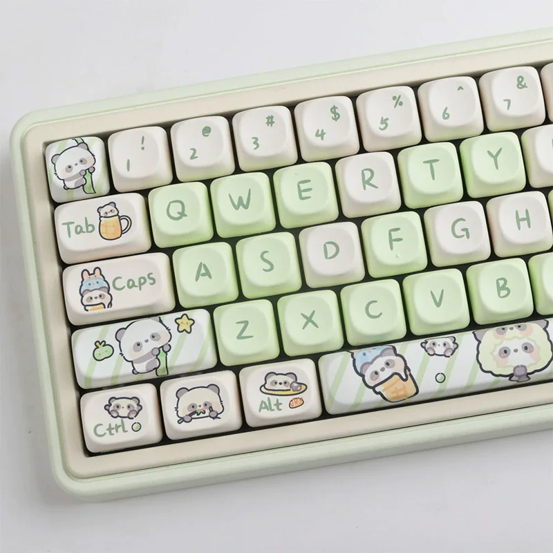 

140Keys Keycaps Milky Green Panda Pattern MOA Profile Keycap Dye Sublimation For 61/64/68/84/75/87/96/104 Mechanical Keyboard