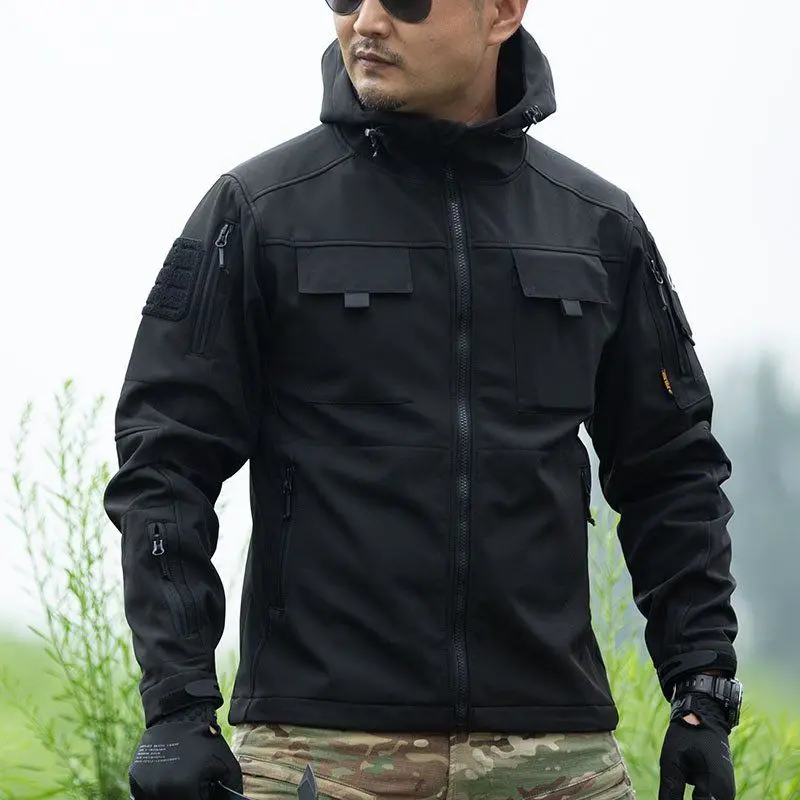 Hooded Tactical Jacket Men Army Training Wear-resistant Windbreaker Outdoors Camping Waterproof Coat Winter Cargo Instructor Top 4