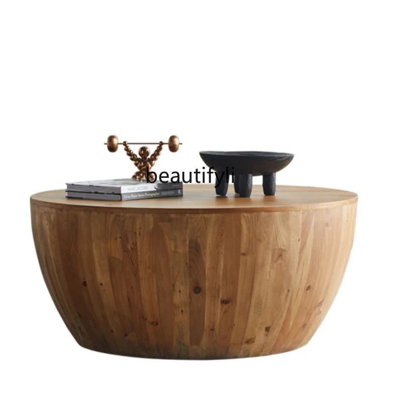 

Designer Retro Solid Wood Tea Table Modern Living Room Large Apartment round Tea Table Log Tea Table furniture living room