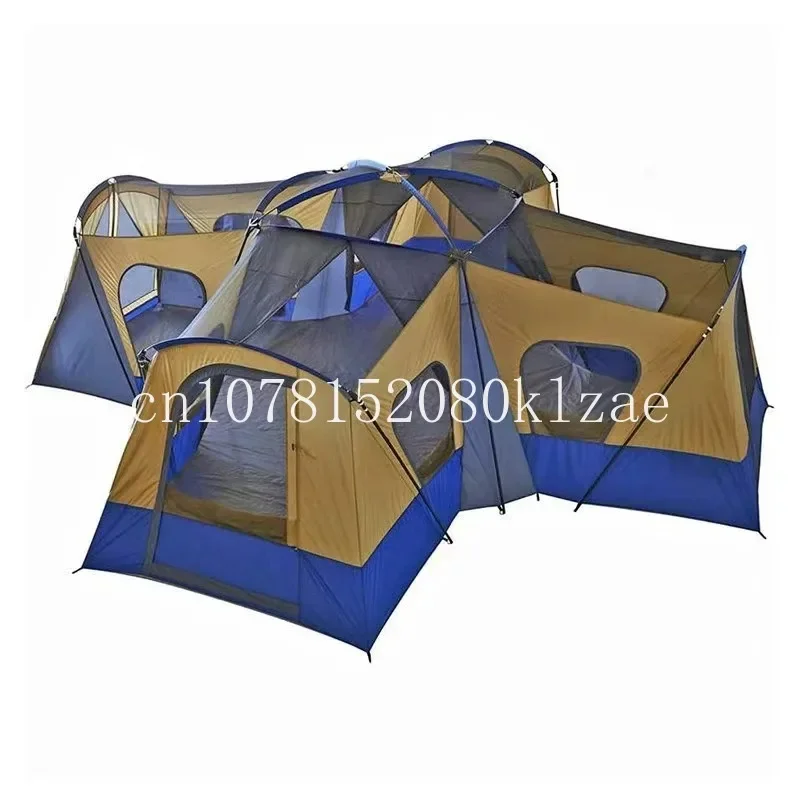 

Waterproof tent family camping 14 people 4 rooms extra large cabin tent with 4 entrances