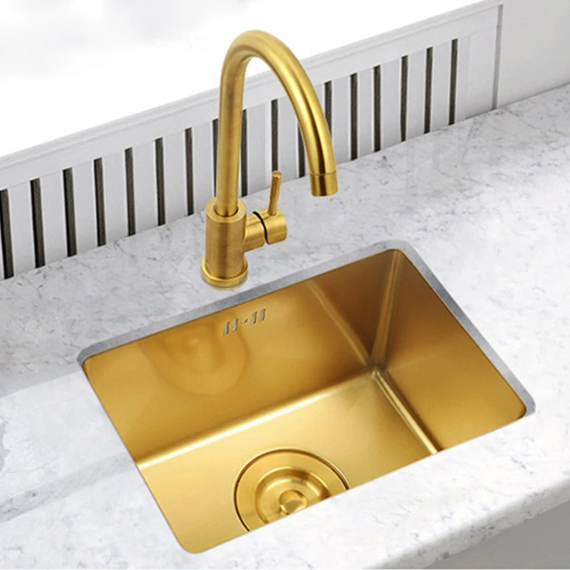 Gold Kitchen Sink Nanometer Technology 4mm thickness 304 Stainless Steel Manual Sink Single Bar Counter Kitchen kitchen sink