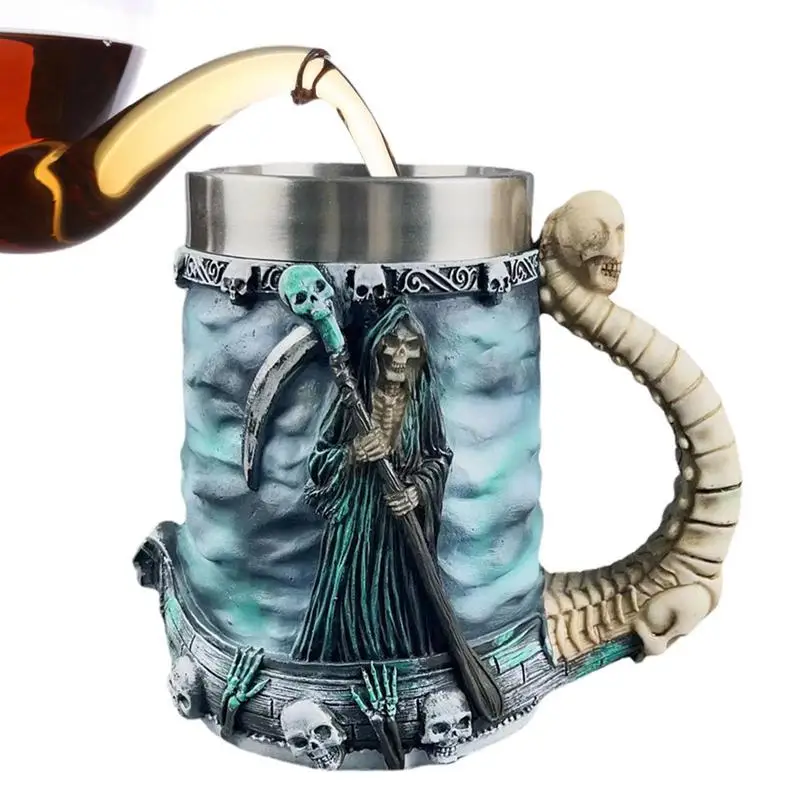 

550ml Grim Reaper Cup Creative Drinking Cup with Stainless Steel Liner for Water Tea Beer Reaper Decoration Party Favors for