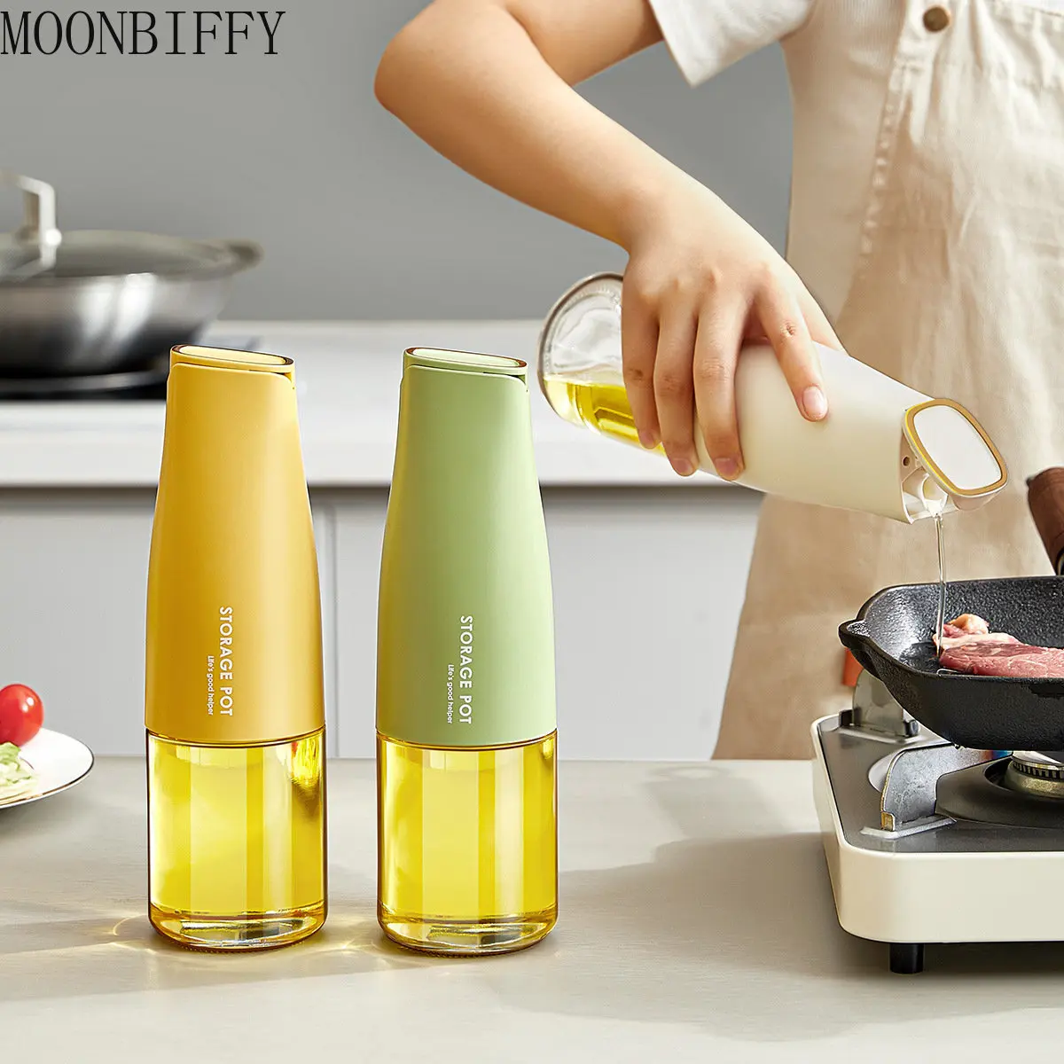 Dokeno Lot De 2 Bouteille Huile Olive Avec Bec Verseur, Distributeur Huile D'Olive Pour Cuisine, Oil Dispenser Vinaigre Distributeur, Avec